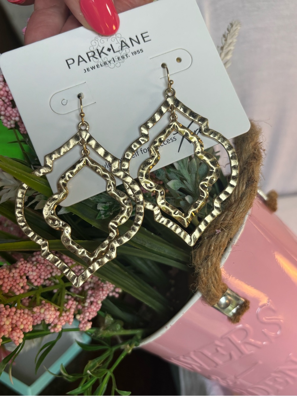 Park Lane Winnie Gold Hammered Layered Geometric Dangle Earrings
